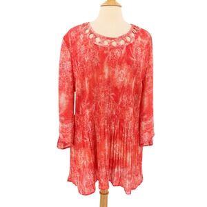 Catherines pleat plisse top‎ shirt plus size 1X embellished Orange Floral